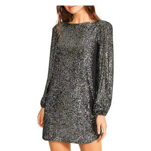 Steve Madden Delorean Sparkling Puff-Sleeve Mini Dress/Size -L